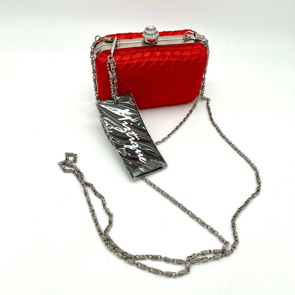 Miztique Red Evening Bag Clutch Rhinestone Top Handle long Chain Party Wedding